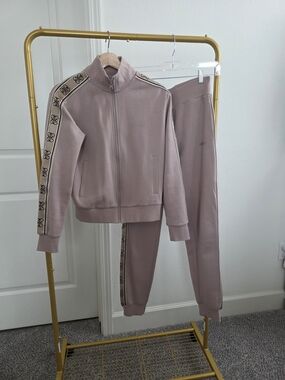 Guess Mauve Logo-Tape Track Jacket and Joggers